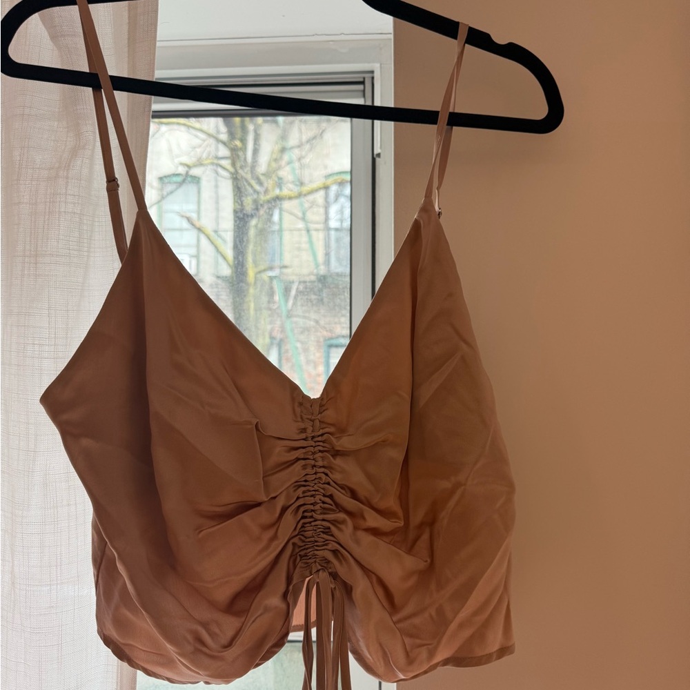 Reformation Light Brown Ruched Spaghetti Strap Top